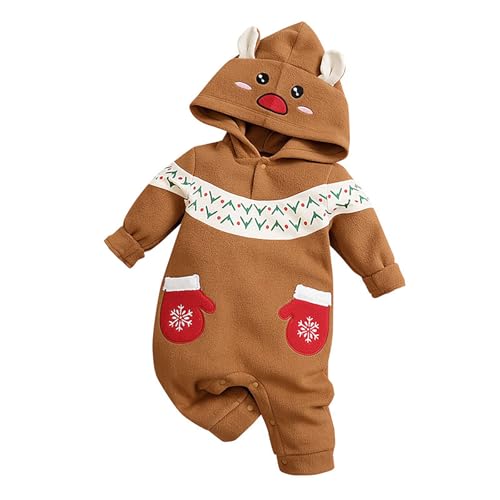 Weihnachts Kinder wojonifuiliy01 Outfits&Set - Neugeborenen Baby Mädchen Jungen Weihnachten Outfits Babyspielanzug Langarm Overall Weihnachtskleidung Christmas (Brown, 0-3 Months) von Generic