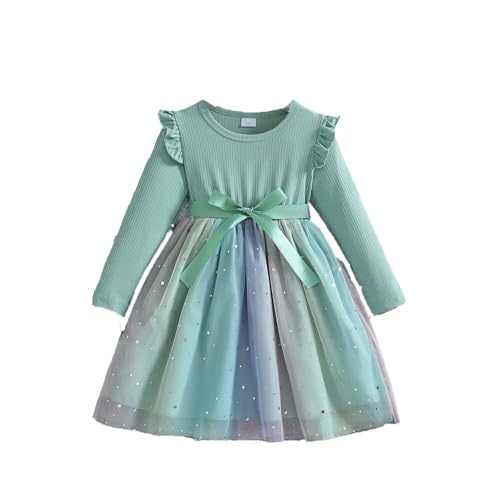 Weihnachts Kinder wojonifuiliy01 Strampler Baby Mädchen Langarm Bogen Kleid 2024 Kleine Mädchen Weihnachten Kleid Prinzessin Kleid Christmas (Green, 2-3 Years) von Generic