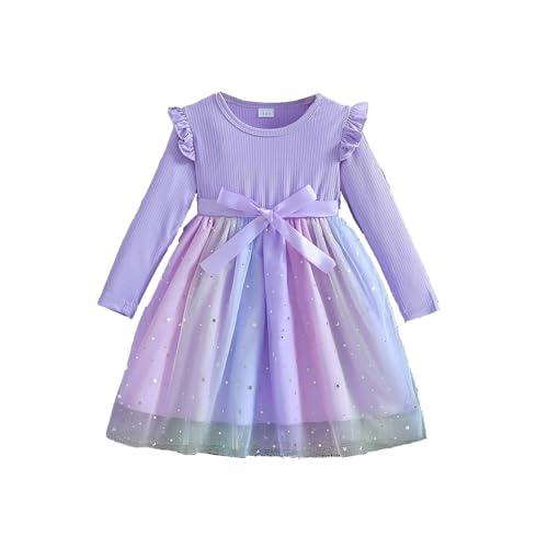 Weihnachts Kinder wojonifuiliy01 Strampler Baby Mädchen Langarm Bogen Kleid 2024 Kleine Mädchen Weihnachten Kleid Prinzessin Kleid Christmas (Purple, 2-3 Years) von Generic