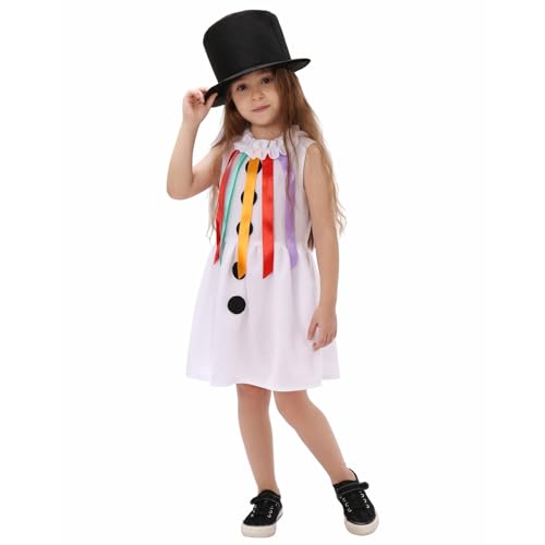 Weihnachts Kinder wojonifuiliy01 Strampler Kinder Mädchen Weihnachtsoutfit Kleid Schneemann Kostüm für Mädchen Schneemann Kleider mit Hut (White, L) von Generic