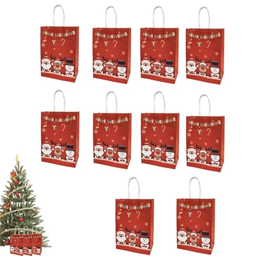 Weihnachtsgeschenktüte - Weihnachts-Einkaufstasche, Weihnachts-Grifftaschen |10 Stück Goodie Bags Sorgen Weihnachtsstimmung, können jederzeit wiederverwendet Werden Griffdesign für Cand von Generic