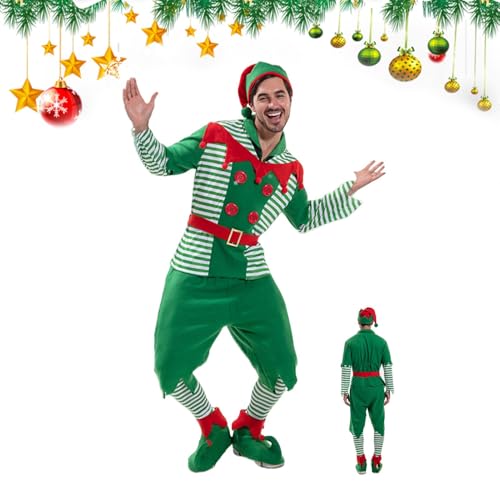 Weihnachtskostüm für Herren, Weihnachts-Kostüm für Herren, gestreift, Cosplay-Kostüm für Herren, modischer Urlaubs-Cosplay-Kostüm für Männer, Weihnachtsanzug für Adu von Generic