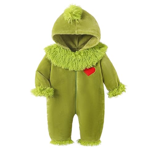 Weihnachtskostüme für Baby,Niedlicher Monster-Overall für Kleinkind, Langarm-Strampler mit Herz-Stickerei für Jungen Mädchen (Green, 18-24 Months) von Generic