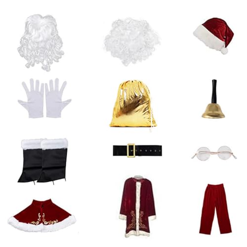 Weihnachtsmann Cosplay Set - Santa Claus Kostüm Herren komplettes Santa Claus Kit für Cosplay | Weihnachtsmann Cosplay Set für Erwachsene für Heiligabend, Halloween von Generic