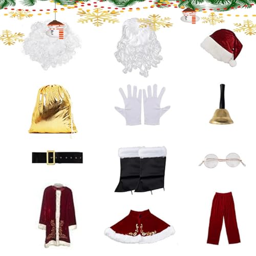 Weihnachtsmann-Kostüm Für Herren – Realistischer Weihnachtsmann-Anzug, 12-teiliges Set – Weihnachtsmann-Anzug Für Herren Mit Perücke Und Bart, Weihnachtsparade, Weihnachtsmann-Kostüm-Set Für Maskerade von Generic