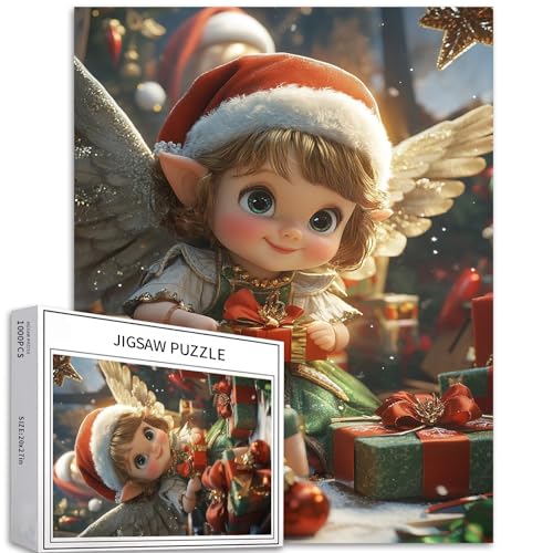 Weihnachtspuzzle mit niedlichem Engel, 1000 Teile für Erwachsene, Cartoon-Stil, Kunst-Puzzle, herausfordernde Familienaktivitäten, buntes DIY-Bastelpuzzle für Heimdekoration, Geschenke, 50,8 x 68,9 cm Weihnachtspuzzle mit niedlichem Engel, 1000 Teile für Erwachsene, Cartoon-Stil, Kunst-Puzzle, herausfordernde Familienaktivitäten, buntes DIY-Bastelpuzzle für Heimdekoration, Geschenke, 50,8 x 68,9 cm von Generic
