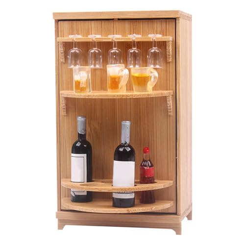 Weinschrank für Puppenmöbel, Weinset für Puppenhaus Miniatur - Miniaturmöbel für Puppenmöbel Weinschrank, Weinschrank mit Flaschen und Gläsern von Generic