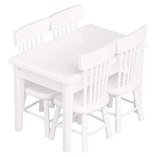 Wichtel Zubehör, Puppenhauszubehör, Miniatur Dining White Tisch Stuhl Dollhouse Stylish Mini Tragbare Holzmöbel Set für Mädchen 5pcs von Generic