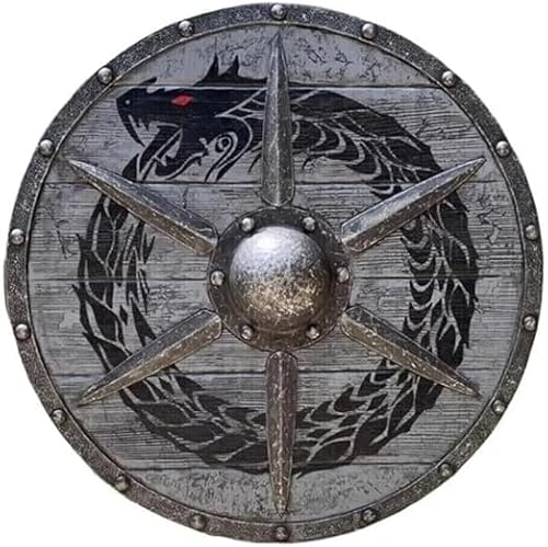 Wikinger mittelalterlicher Holzschild Kampf LARP Rüstung Metall Wand Heimdekoration von Generic