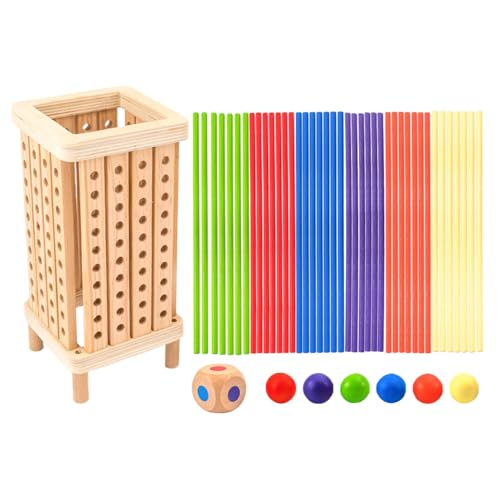 Würfelspiel – Holzturmspiel | bunte Stäbe, Würfel und Karten aus Holz | lustiges Sammelspiel des Balance-Turms | Lernspiel zur kognitiven Entwicklung für Kinder ab 3 Jahren von Generic