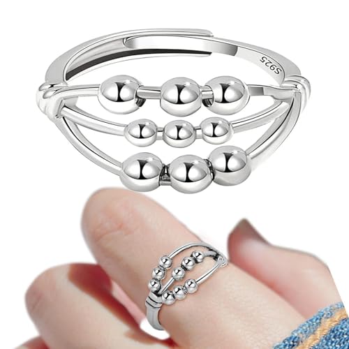 Zappelring für Frauen, Angst, Meditationsring,Damenring mit Perlen Spinner Ring - Dreischichtiger offener Ring mit Kreuzbewegungsperlen, Fingerspitzenring mit neun Perlen für Freund, Ehefrau, Familie von Generic