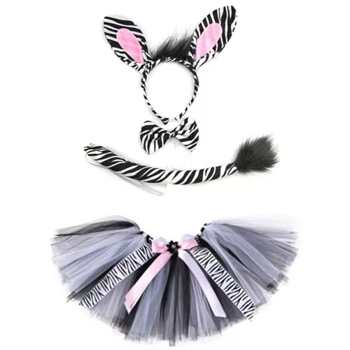 Zebra Kostüm für Mädchen Kinder 1-8 Jahre, Tierkostüm Zebrakostüm Kinder - 1x Schwanz, 1x Krawatte, 1x Kopfbedeckung, 1x Tüllrock für Mädchen Fasching Cosplay Karneval Halloween Party von Generic