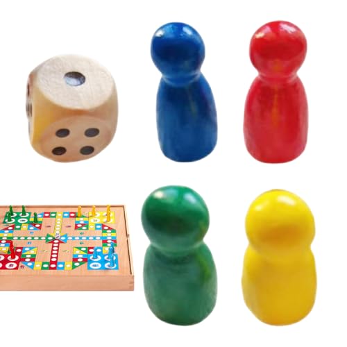 Zubehör für Brettspiele, 4 Schachfiguren aus Holz mit 1 Würfel, kleines Zubehör der Platte, mehrfarbig, tragbare Komponenten für die Familie Zubehör für Brettspiele, 4 Schachfiguren aus Holz mit 1 Würfel, kleines Zubehör der Platte, mehrfarbig, tragbare Komponenten für die Familie von Generic