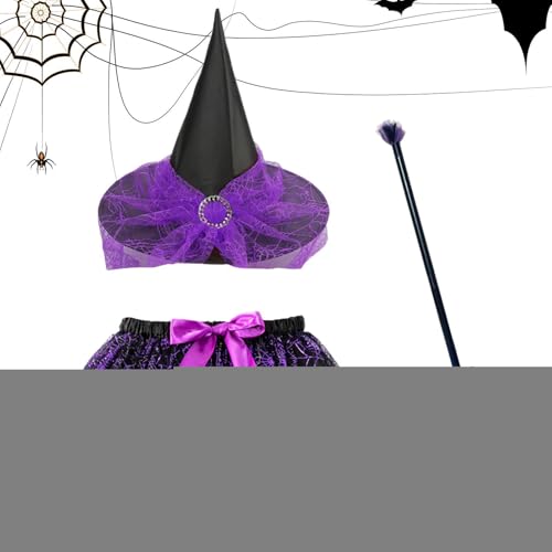 Genérico Halloween Hexenkostüm | Hexenkostüm für Mädchen mit Besen und Rock | Verstellbares Halloween-Cosplay-Zubehör für Kinder, Mädchen und Genérico Halloween Hexenkostüm | Hexenkostüm für Mädchen mit Besen und Rock | Verstellbares Halloween-Cosplay-Zubehör für Kinder, Mädchen und von Genérico
