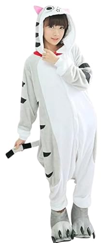 Generico Kraja Pyjama Kigurumi Tierkostüm für Karneval, Halloween, Party, Cosplay, Einteiler aus Flanell, weich und bequem, Chis Katze, L Large Altezza 169cm - 178cm L von Generico