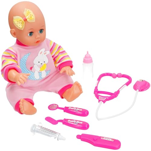 Generico Musikalische Bua-Babypuppe Mit Babyflasche Stethoskop Arzt-Set 35 cm Puppe Mit Musik Kranke Puppe Zum Heilen Puppe Zum Arztspielen Mit ZubehöR Medizinisches Set FüR ÄRzte von Generico