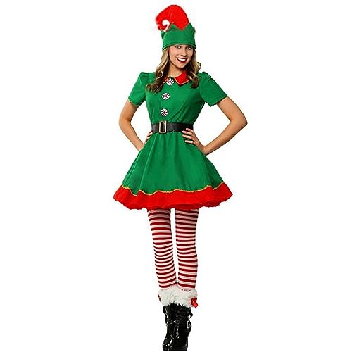 Genérico Weihnachtsset Familie Elfenkostüm Mädchen Familienkleid Kinder Mädchen Karneval Rock Hüte Socken Weihnachten Santa Kostüm für Weihnachten Cosplay Karneval Geburtstag von Genérico