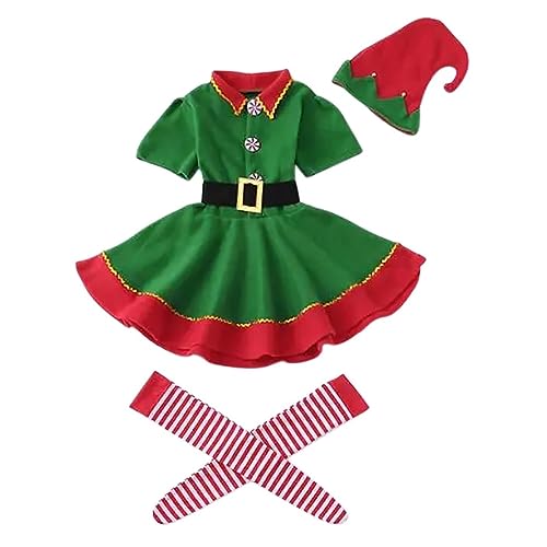 Genérico Weihnachtsset Familie Elfenkostüm Mädchen Familienkleid Kinder Mädchen Karneval Rock Hüte Socken Weihnachten Santa Kostüm für Weihnachten Cosplay Karneval Geburtstag von Genérico