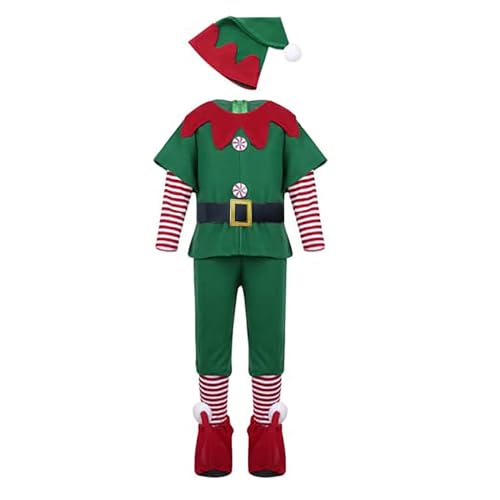 Genérico Weihnachtsset Familie Elfenkostüm Mädchen Familienkleid Kinder Mädchen Karneval Rock Hüte Socken Weihnachten Santa Kostüm für Weihnachten Cosplay Karneval Geburtstag von Genérico