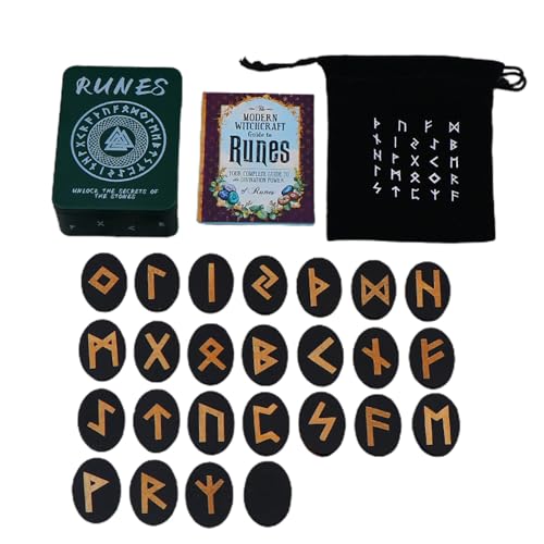 Hexenrunen, Mystische Runen mit Handbuch und Aufbewahrungstasche, 25-teilige Runen aus Holz, Runen-Wahrsager-Spiel für Meditation, spirituelle Runen, Wahrsagerei Hexenrunen, Mystische Runen mit Handbuch und Aufbewahrungstasche, 25-teilige Runen aus Holz, Runen-Wahrsager-Spiel für Meditation, spirituelle Runen, Wahrsagerei von Genérico