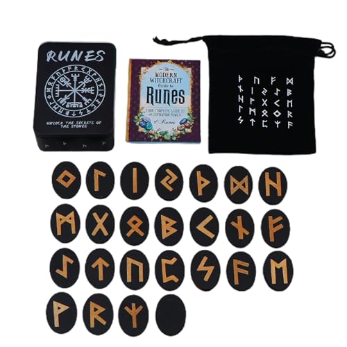 Hexenrunen-Set | Altar-Werkzeuge mit Handbuch und Aufbewahrungstasche | 25-teiliges Set aus Holz Runen für Meditation, Spirituelle, Unterhaltung, Hexe, Heimdekoration Hexenrunen-Set | Altar-Werkzeuge mit Handbuch und Aufbewahrungstasche | 25-teiliges Set aus Holz Runen für Meditation, Spirituelle, Unterhaltung, Hexe, Heimdekoration von Genérico