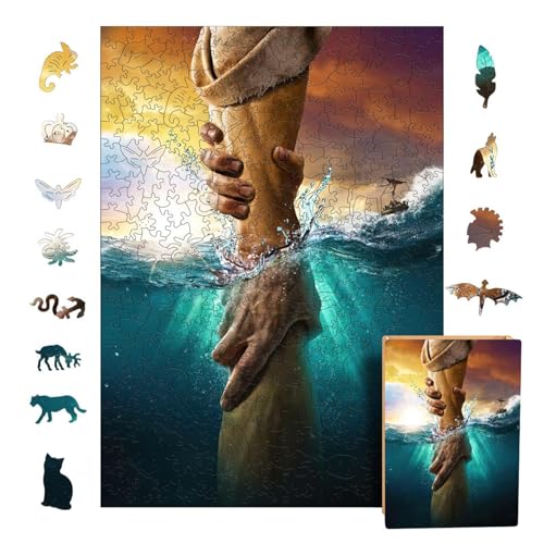 Holzpuzzle Jesus, Holzspielzeug mit Jesus-Puzzle, Jesuspuzzle mit ausgestreckter Hand, Familienspiel, Nacht, Freunde, Treffen, Puzzle, Wanddekoration, P von Genérico