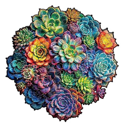 Holzpuzzle mit Blumen, buntes Holzpuzzle, Natur-Puzzle, Blumenpuzzle, Sukkulentenpuzzle, buntes Puzzle Holzpuzzle mit Blumen, buntes Holzpuzzle, Natur-Puzzle, Blumenpuzzle, Sukkulentenpuzzle, buntes Puzzle von Genérico