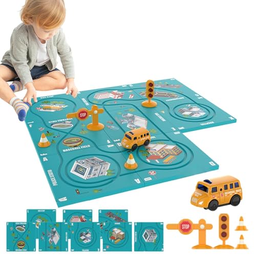 Magnetische Puzzle-Fahrbahn, Puzzle-Fahrzeug-Spiel | Auto Track Set für Kinder Puzzle Racer, Rennstrecke Puzzleteile Elektrofahrzeug inkl von Genérico