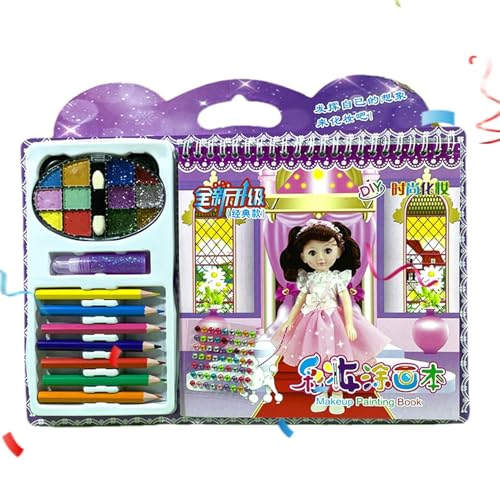 Make-up-Set für Mädchen, Schmink-Malbuch, Make-up-Set aus Papier, Bastelset für Kinder, Stickerbuch zum Anziehen, Reisespiele, Aktivitätsspiele von Genérico