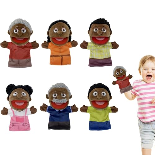 Multikulturelles Familien-Puppen-Set, schwarze Familienhandpuppen, für Spiele zwischen Eltern und Kindern, Packung mit 6 Lernpuppen, Geschichten und Werke erzählen von Genérico