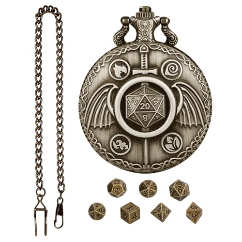 Polyedrische Metall-Würfel-Set, Zubehör für Rollenspiele, lustige Steampunk-Brettspiele im Vintage-Stil, exquisite Retro-Uhr mit Würfelspiel für Familie, Freunde, Kolleg von Genérico