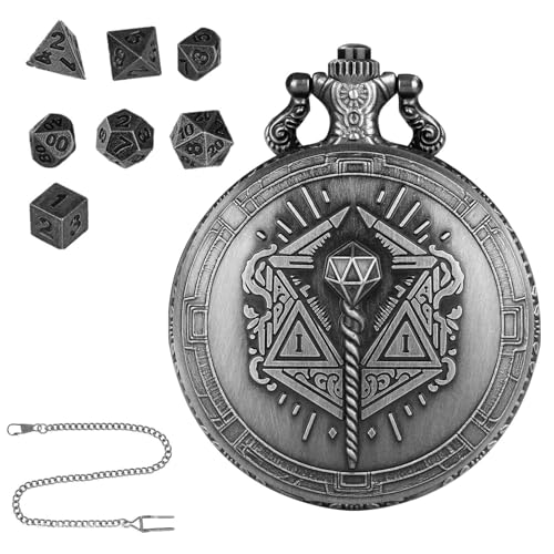 Taschenuhr-Würfel, kleines Würfelset, tragbares Würfelspiel mit Taschenuhr-Muschel-Würfelspielzeug, Steampunk, 7-teiliges Metall-Würfel-Set, kleines Zubehör von Genérico