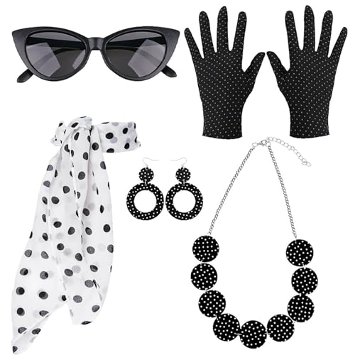 Zubehör für Kostüm der 50er Jahre, Stirnband und Halskette mit Punkten für Damen, 5-teiliges Set für Partys, Kostümpartys für Mädchen Zubehör für Kostüm der 50er Jahre, Stirnband und Halskette mit Punkten für Damen, 5-teiliges Set für Partys, Kostümpartys für Mädchen von Genérico
