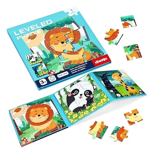 3-in-1 Magnetisches Puzzles für Kinder, ab 3 Jahren, 10 Modelle, 5 Schwierigkeitsstufen (LV 1, Waldtiere, A) von Générique