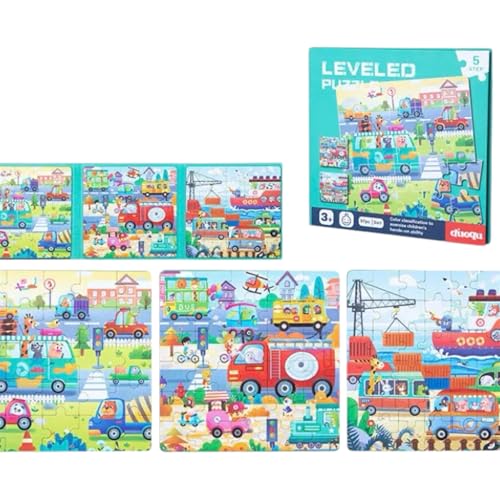 3-in-1 Magnetisches Puzzles für Kinder, ab 3 Jahren, 10 Modelle, 5 Schwierigkeitsstufen (LV 5, Verkehrsszenen, B) von Générique