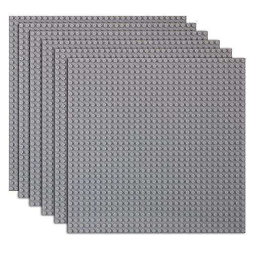 6 Stück Bauplatten, kompatibel mit den meisten Marken, Klassische Grundplatte, kompatibel mit Lego Classic Bauplatte, 25,5 x 25,5 cm (Hellgrau) von Générique