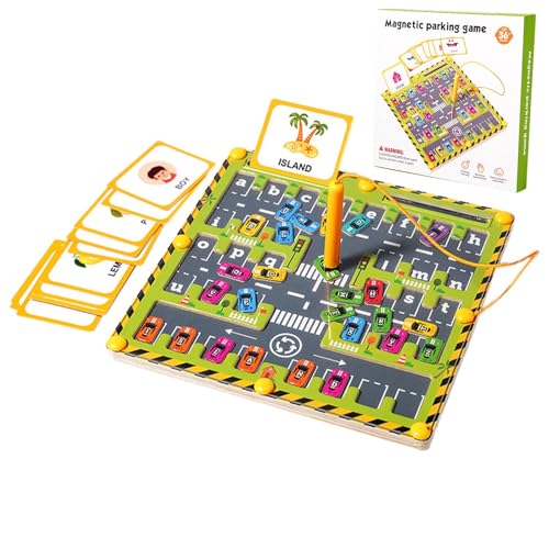 Alphabet Maze, 18 x 18 x 1,2 cm, Wooden Preschool Learning, Interaktives feines Motorspielzeug, Engaging Alphabet Game with Magnetic Cars, Perfect for Children Ages 3 and Up, (Mehrfarbig) von Générique