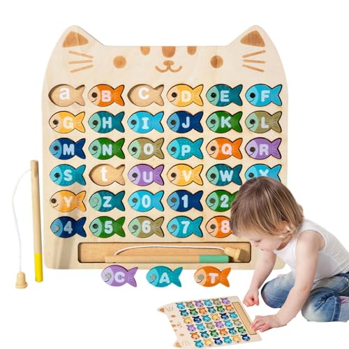 Cat Shaped Fishing Game, Fishing Games for 3 Years Old, Magnetic Fishing Game, Fine Motor Skills Fishing Game, 29,5 x 29,3 x 1 cm Wooden Magnetic Fishing Toy for Boys and Girls, Preschoolers, Playtime von Générique