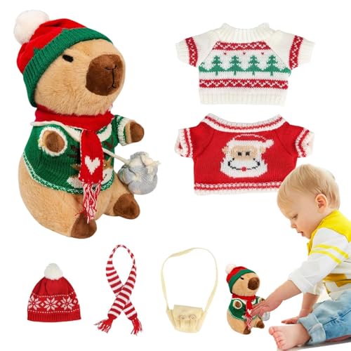 Christmas Capybara Plance – Capybara Puppe mit Winterkostüm, Clothes Hat Scarf Capybara Plüsch | Spielzeug aus Plüsch, interaktives Kleid, Spielzeug zum Sammeln der Weihnachtsdekoration für von Générique