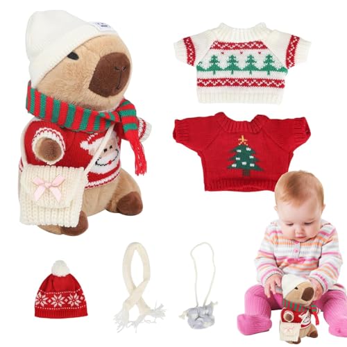 Christmas Capybara Plance – Capybara Puppe mit Winterkostüm, Clothes Hat Scarf Capybara Plüsch | Spielzeug aus Plüsch, interaktives Kleid, Spielzeug zum Sammeln der Weihnachtsdekoration für von Générique