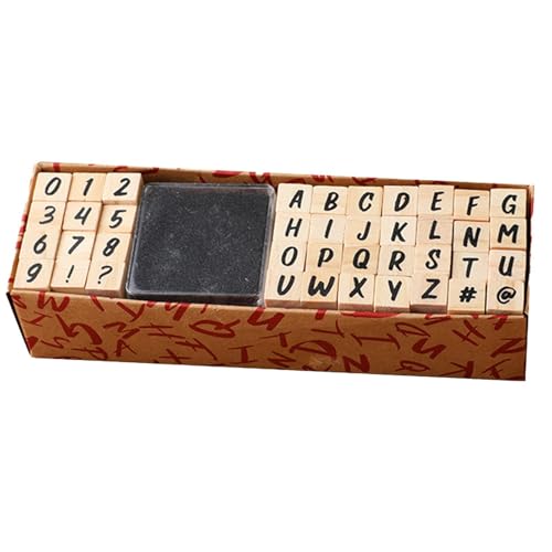 Digitales Stempelset aus Holz – 40 Mehrzweck-Stempel mit Buchstaben und Zahlen des Alphabets | Stempel-Set aus Gummi und Holz, von A bis Z mit Buchstaben und Zahlen für von Générique