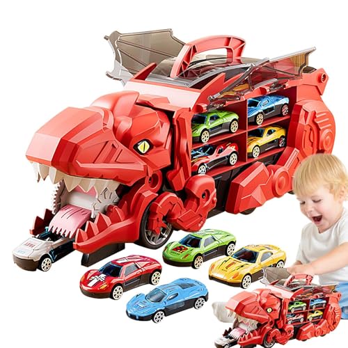 Dinosaur Truck Carrier, Truck Carrier mit 12 kleinen Pullbacks, Dinosaurier-Truck Spielzeug mit tragbarer Race Track, Toddler Car Toys Set für Kinder und Mädchen, 3-8 Jahre alt, lustiges von Générique