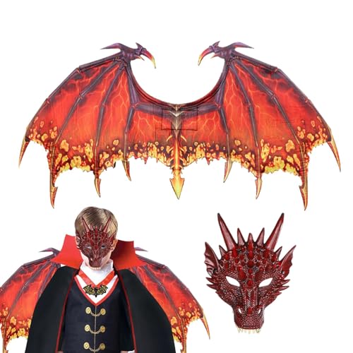 Dinosaurierkostüm-Set, Drachenzubehör, -Gesichtsmaske, Maskerade-Cosplay-Set mit -Gesichtsmaske und Flügel-Set für Halloween, Maskerade und Würfelpartys von Générique