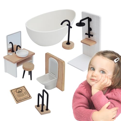 Doll House Badezimmer-Set – Miniatur-Badezimmerszene im Maßstab 1:12, realistisches Spielmöbel-Set | Simulationsplatzzubehör mit Tiny-Zugang Doll House Badezimmer-Set – Miniatur-Badezimmerszene im Maßstab 1:12, realistisches Spielmöbel-Set | Simulationsplatzzubehör mit Tiny-Zugang von Générique