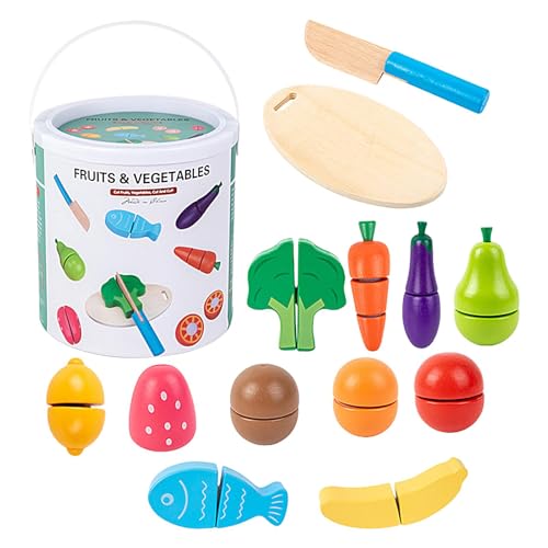 Fruit Cutting Toy Set, Holz Pretend Play Kitchen Kit, Safe and Healthy Puzzle Simulation Food Toys, for Kindergartens, Home, Nurseries, Bildung Wooden Food Plaything von Générique