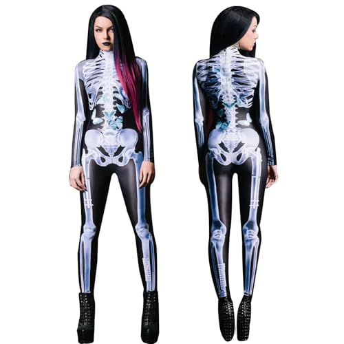 Générique 3D-Skelett-Kostüme | 3D-Skelett-Kostüme für Männer Frauen Halloween Dress Up, Halloween Cosplay BodySuit Role Play Up Zubehör von Générique