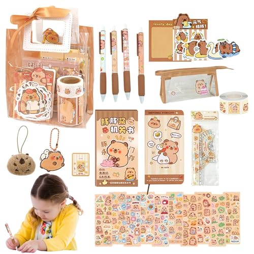 Générique Capybara School Supplies, niedliches tragbares Capybara Plush Pencil Case, 9,53 x 3,94 x 7,72 Zoll, Notebook und Schreibzubehör, Schule, Notizbuch, lustiges Schülerset für Kinder von Générique