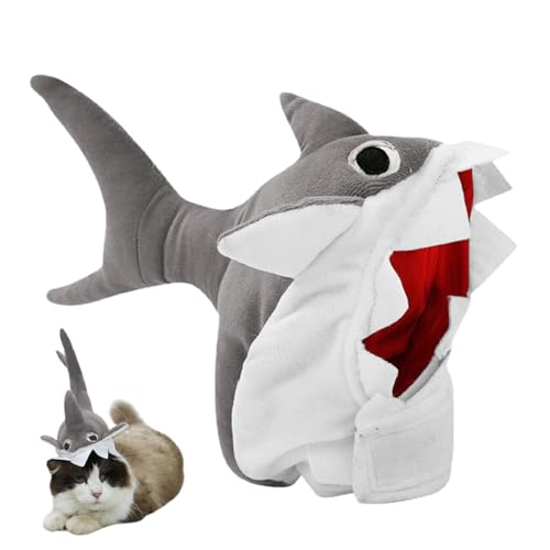 Générique Cartoon Shark Hat, Cute Plush Kitten Hat, Tier Cosplay Headpiece, Shark Headgear For Kostüm, Pet Shark Hat For Kids, Adjustable Shark Headgear, Funny Shark Kostüm Hut von Générique