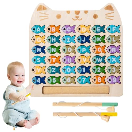 Générique Cat Shape Game, Wooden Fishing Game, Interactive Fishing Toy, Cute Cat-Shaped Design for Preschool Kids, Develops Fine Motor Skills, Fun Two-Pole Fish-Catching Experience von Générique