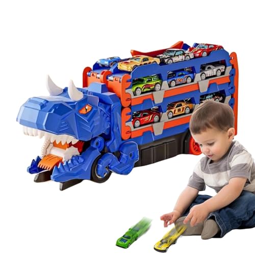 Générique Dinosaur Transport Truck, Carrier Hauler Toy, Large Dinosaur-Themed Vehicle, 18 Car Playset, Interactive Race Track Toy for Kids Birthday Gift (40 cm), 1220 g von Générique